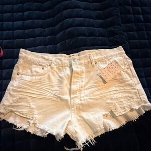 Free People White Distressed Women's Denim Shorts